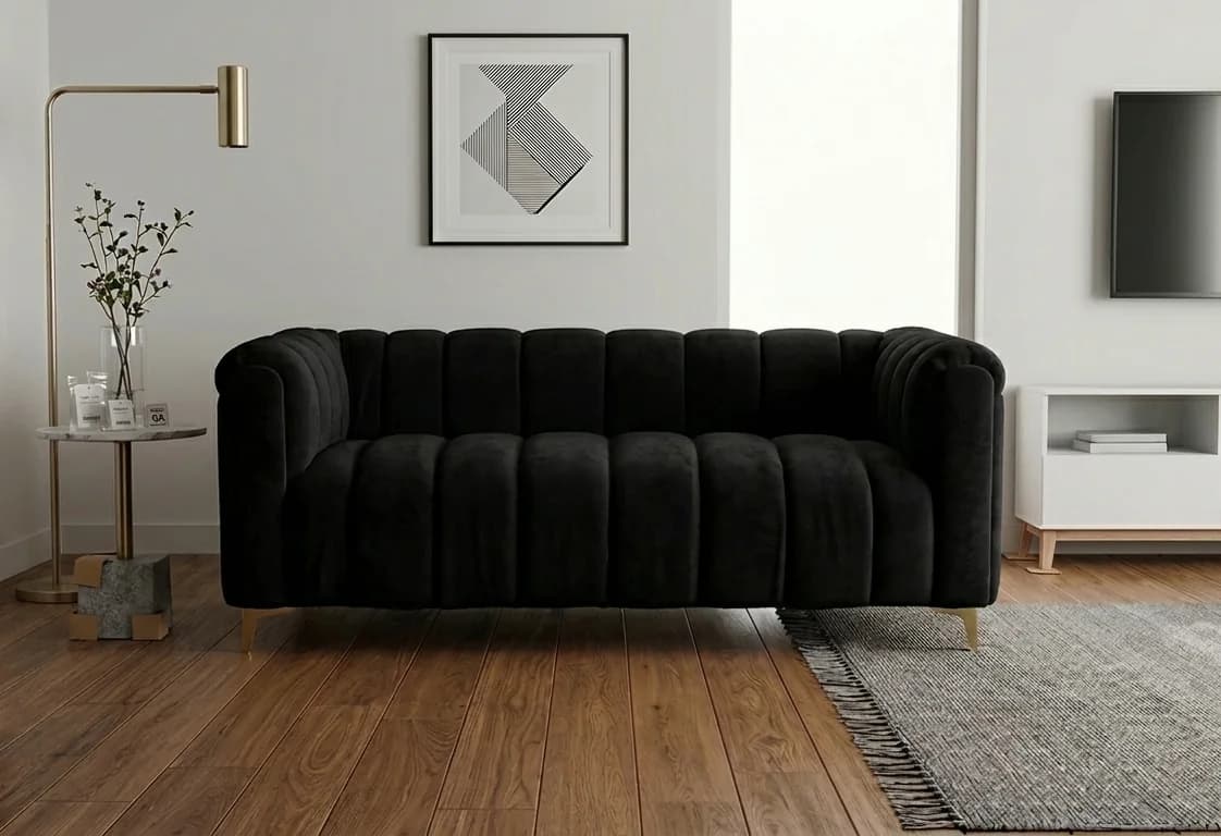The Navy Lined Sofa view 2